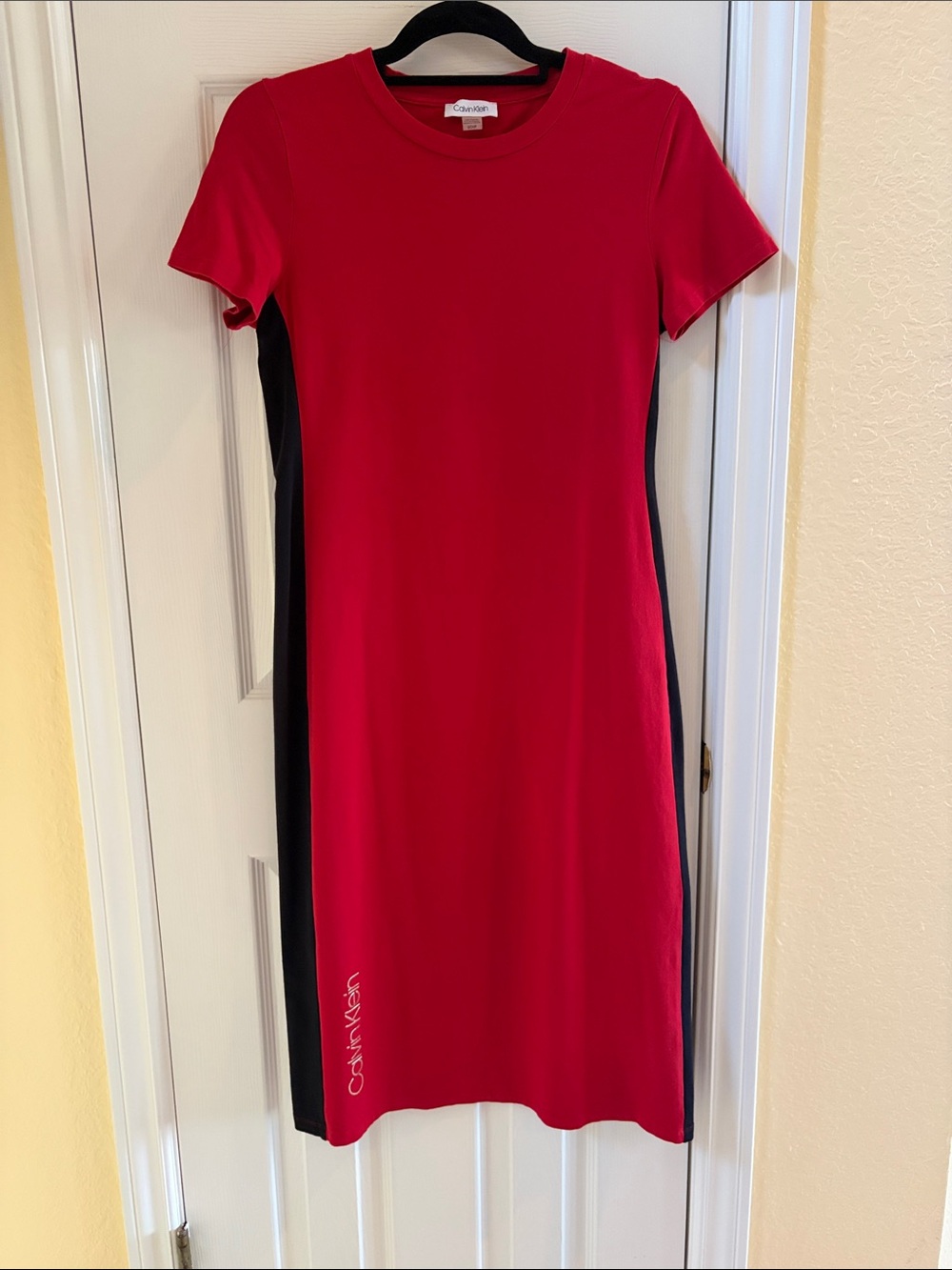 Calvin Klein Red Dress with Black Side Panels